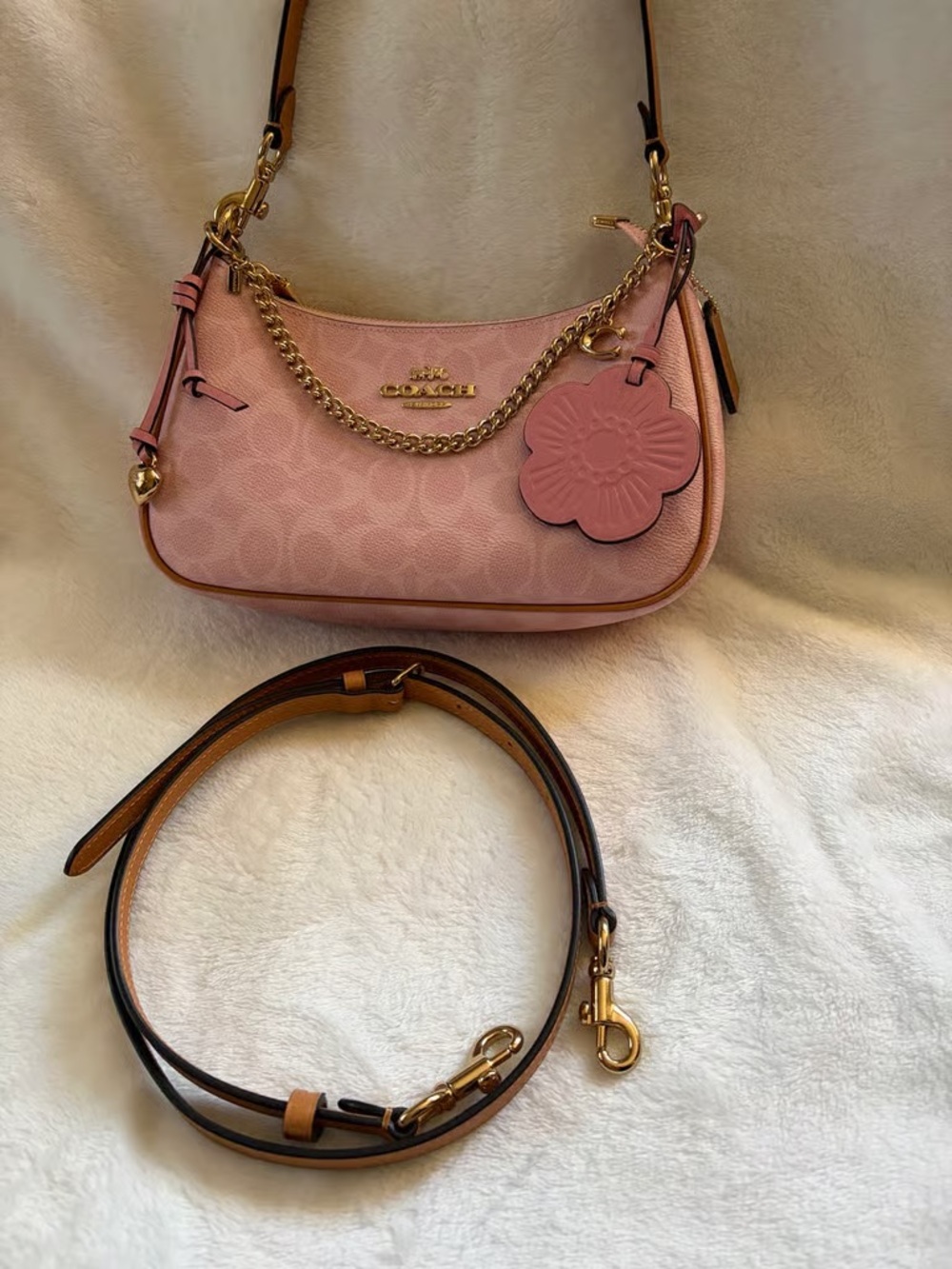 Coach Pink Floral Signature Chain Shoulder Bag
